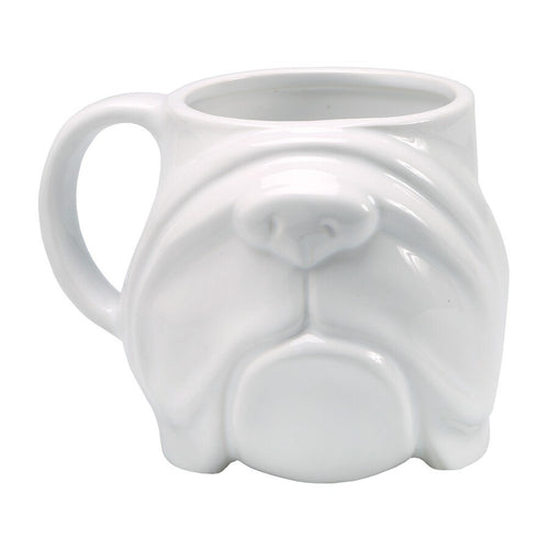 Sculpted Coffee Mug - Bulldog Face - Stoneware 14 oz. White
