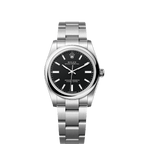 Unworn 2025, Oyster Perpetual, Oystersteel, 34mm, Black dial, Domed Oyster, Ref# 124200-0010, box and papers