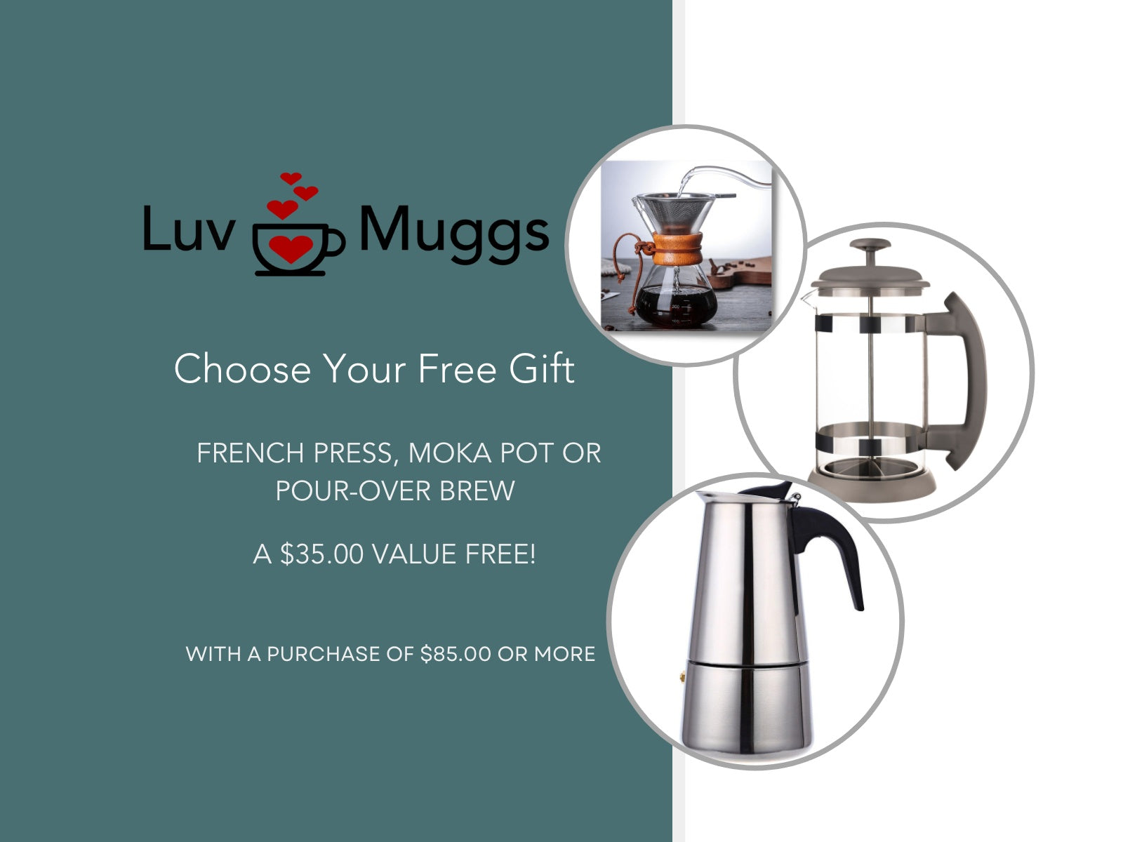 Choos your  gift pour-over moka pot or french press