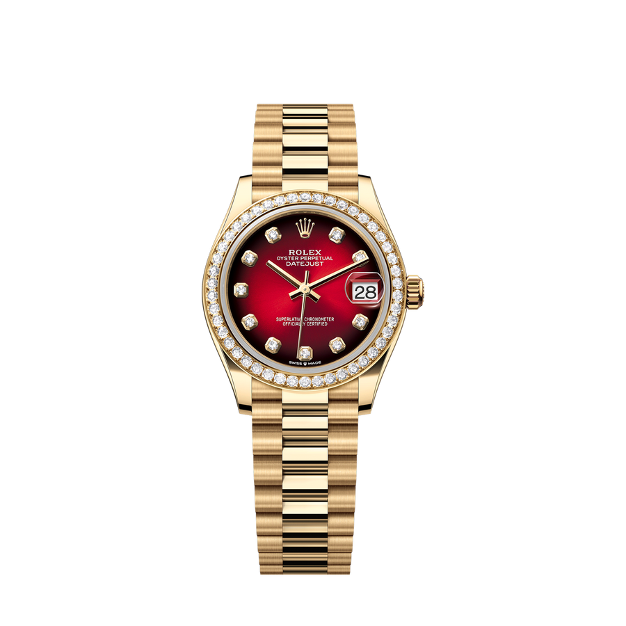 Unworn 2025, Datejust 31, 18k Yellow Gold, Diamond, Ref# 278288rbr-0041, box and papers