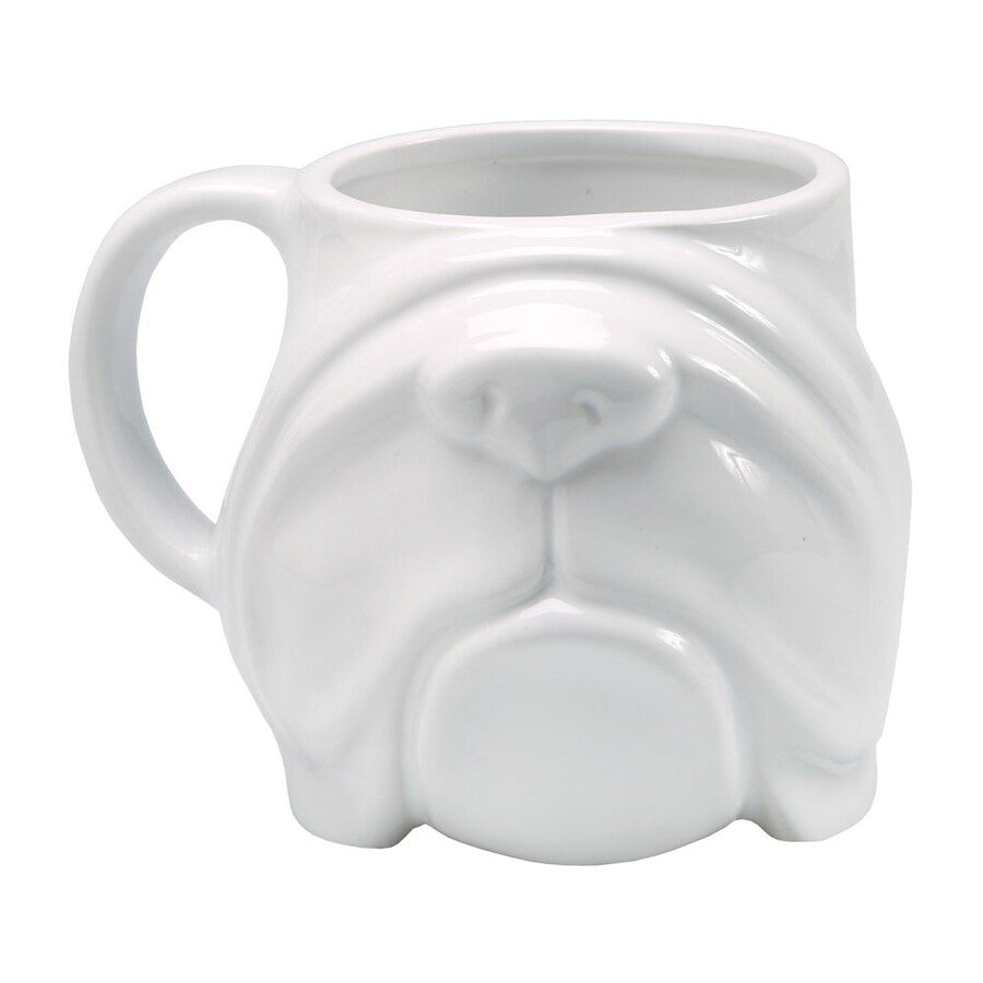Sculpted Coffee Mug - Bulldog Face - Stoneware 14 oz. White