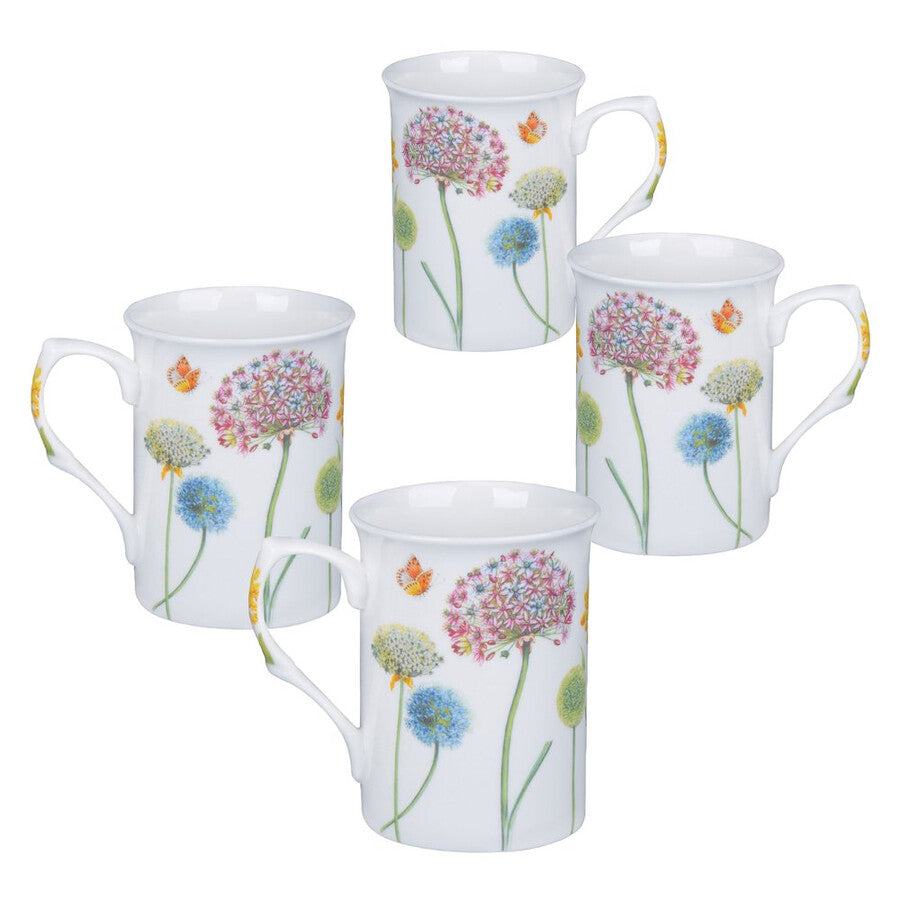 Gracie Bone China Mug Set of 4 (10-Ounce, Snowball Floral)
