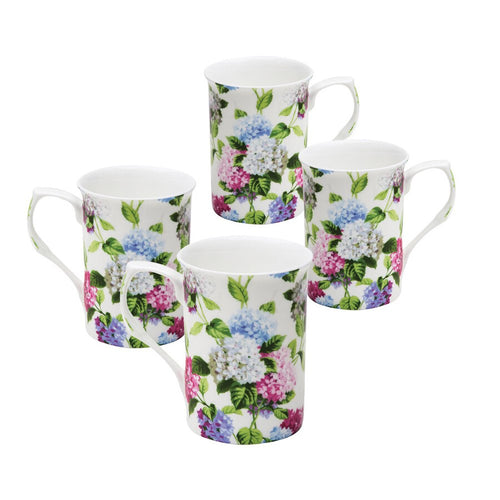 Gracie Bone China Mug Set of 4 (10-Ounce, Hydrangea Mist)