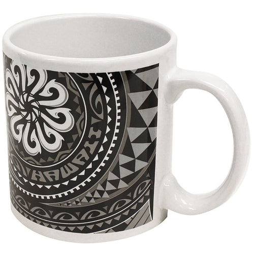 2 Pack Hawaiian Stoneware Coffee Mugs 20 oz. Tribal Fish Hook