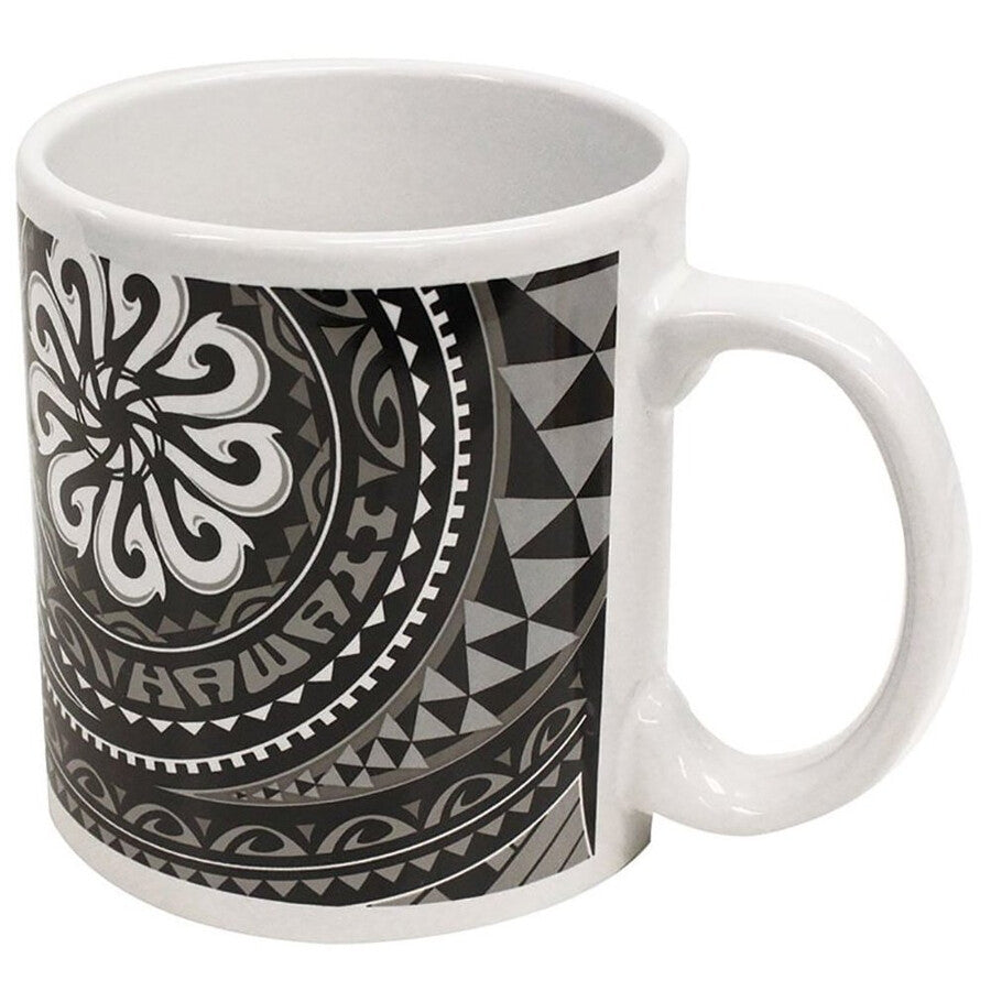 4 Pack Hawaiian Stoneware Coffee Mugs 20 oz. Tribal Fish Hook