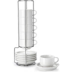 Porcelain Stackable Espresso Cups with Saucers and Metal Stand 4