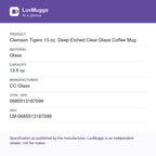 Clemson Tigers 13 oz. Deep Etched Clear Glass Coffee Mug