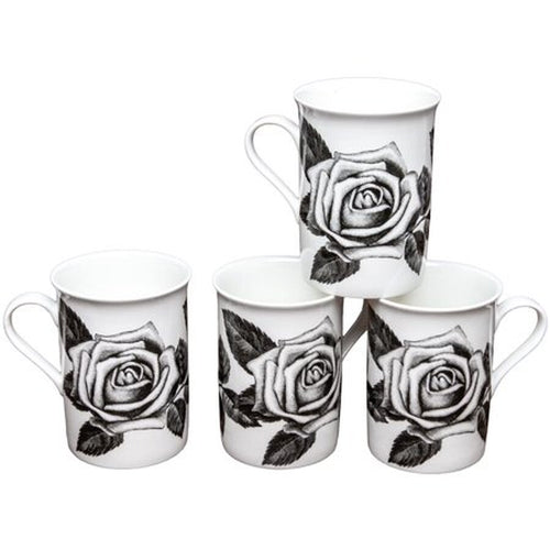 Gracie Bone China Mug Set of 4 (9-Ounce, Black Pixel)