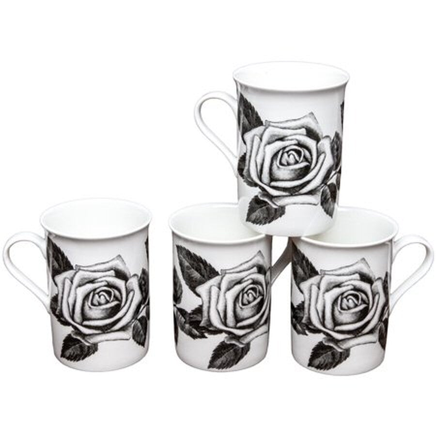 Gracie Bone China Mug Set of 4 (9-Ounce, Black Pixel)