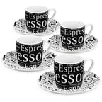 Konitz 4450530306 Set of 4 Espresso Cups-Saucers Cafe Latte Writing