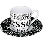 Konitz Espressos Writing On White Cups and Saucers (Set of 4)