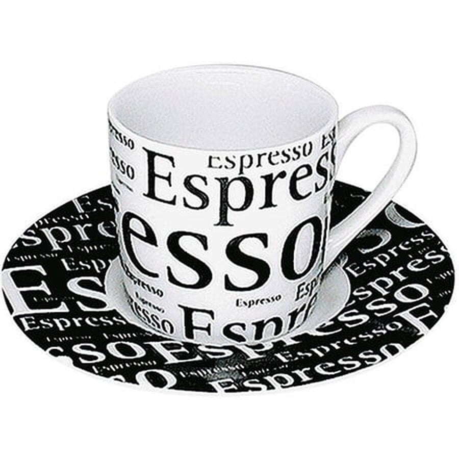 Konitz Espressos Writing On White Cups and Saucers (Set of 4)