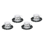 Konitz Espressos Writing On White Cups and Saucers (Set of 4)