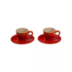 Le Creuset Stoneware Set of 2 Espresso Cups and Saucers, Flame