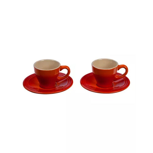 Le Creuset Stoneware Set of 2 Espresso Cups and Saucers, Flame