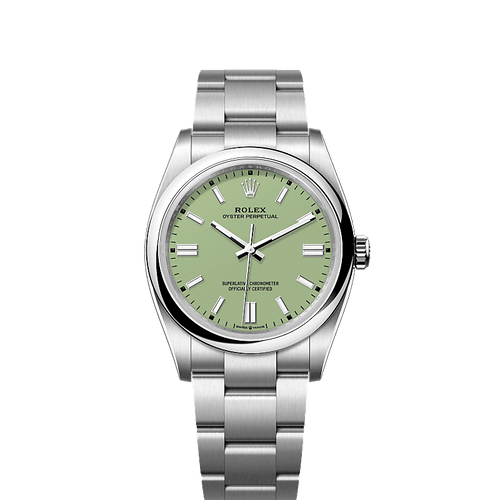Unworn 2025, Oyster Perpetual, Oystersteel 36mm, Pistachio-green dial, Domed Oyster, Ref# 126000-0011, box and papers