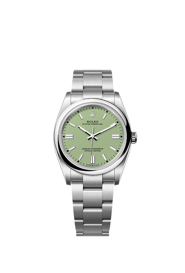 Unworn 2025, Oyster Perpetual, Oystersteel 36mm, Pistachio-green dial, Domed Oyster, Ref# 126000-0011, box and papers