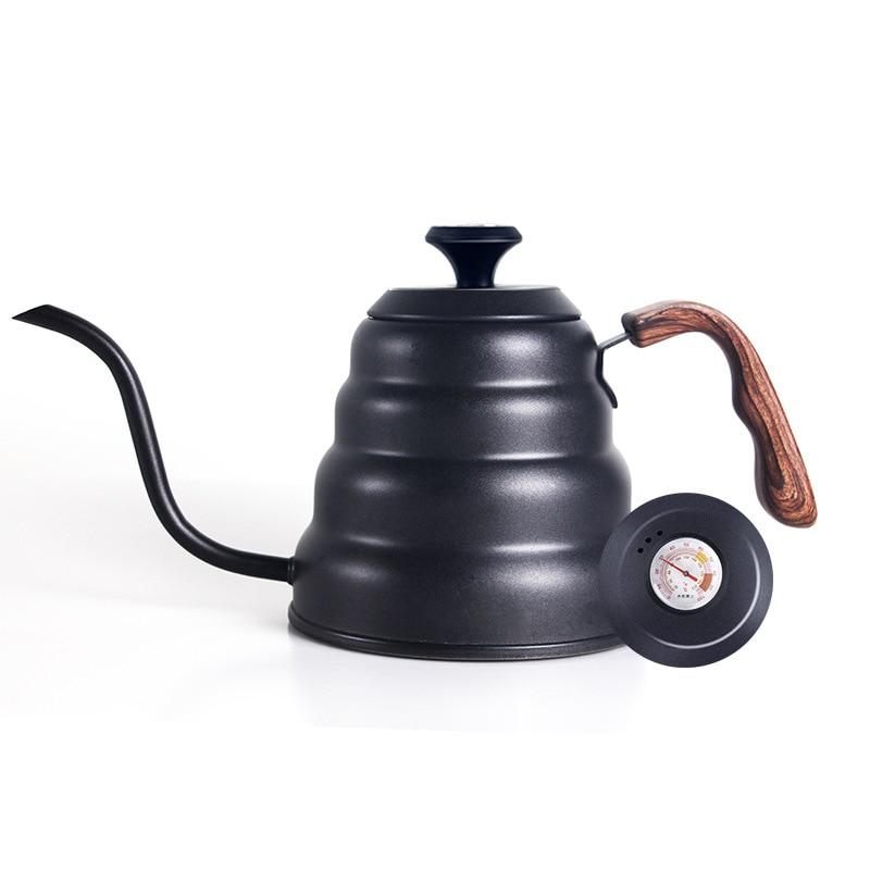 1.2L Stainless Steel pour over coffee tea gooseneck kettle with Thermometer Wooden handle Coffee Pots Wooden Handle 