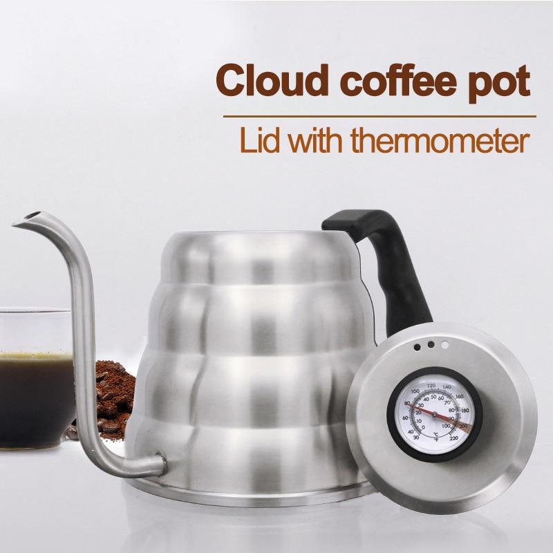 1.2L Stainless Steel pour over coffee tea gooseneck kettle with Thermometer Coffee Pots 