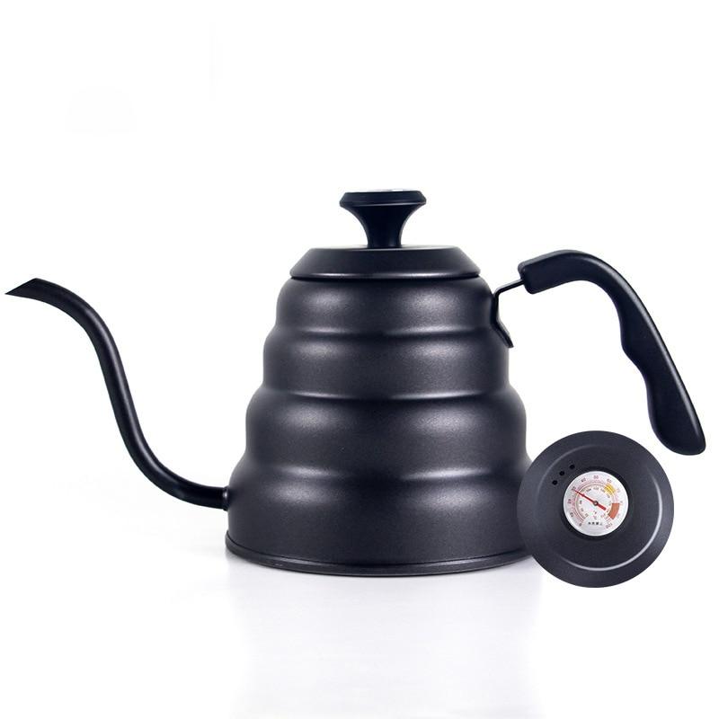 1.2L Stainless Steel pour over coffee tea gooseneck kettle with Thermometer Rubber handle Coffee Pots 