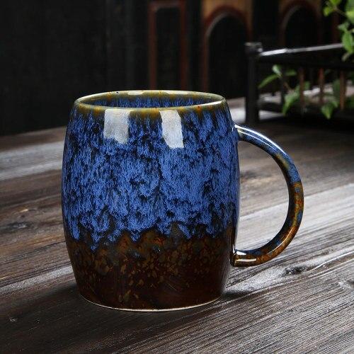 14oz Large Capacity Simple Ceramic Japanese Style Coffee Cup Mugs Azure - E 