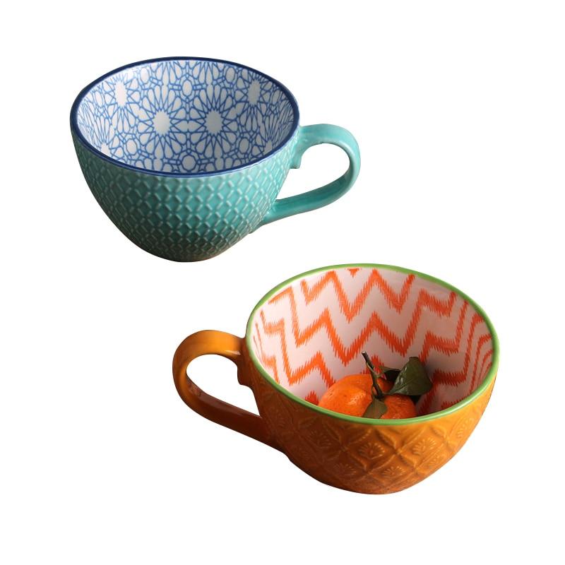16oz Embossed Vintage Hand Painted Coffee Tea Cup Mugs 