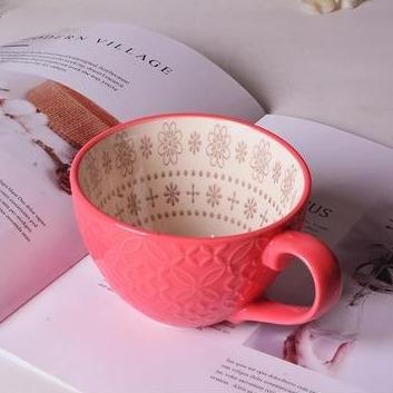 16oz Embossed Vintage Hand Painted Coffee Tea Cup Mugs Rose - 1 