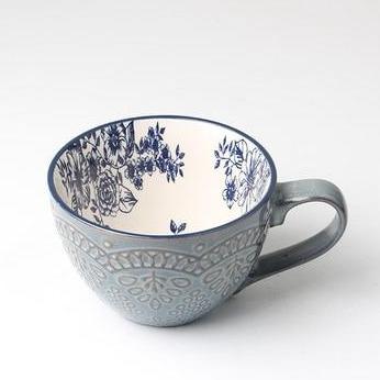 16oz Embossed Vintage Hand Painted Coffee Tea Cup Mugs Steel - 17 