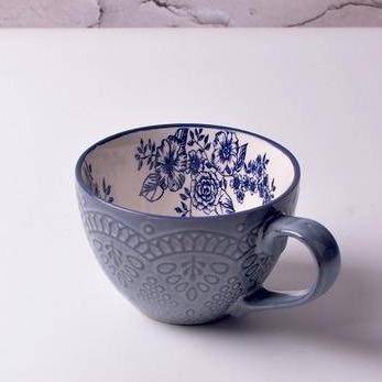 16oz Embossed Vintage Hand Painted Coffee Tea Cup Mugs Azure - 2 