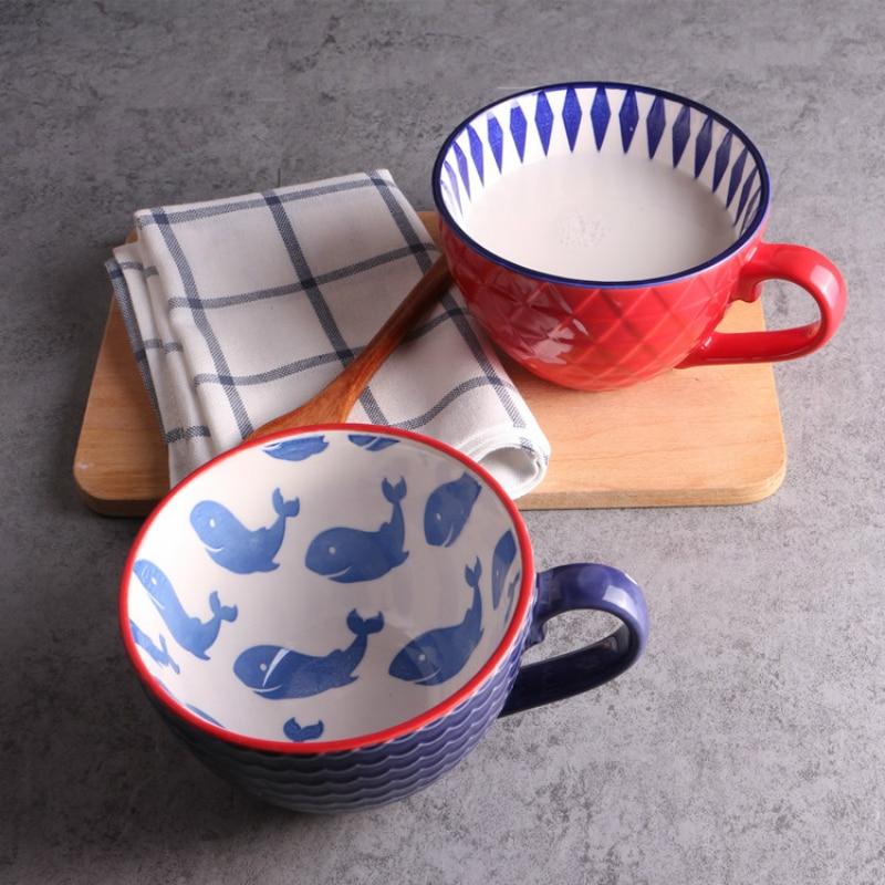 16oz Embossed Vintage Hand Painted Coffee Tea Cup Mugs 