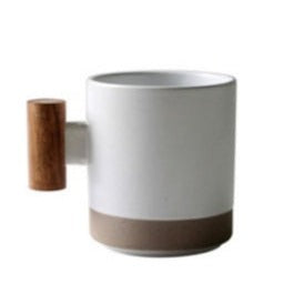 vintage cermaic mug with woodden handle white