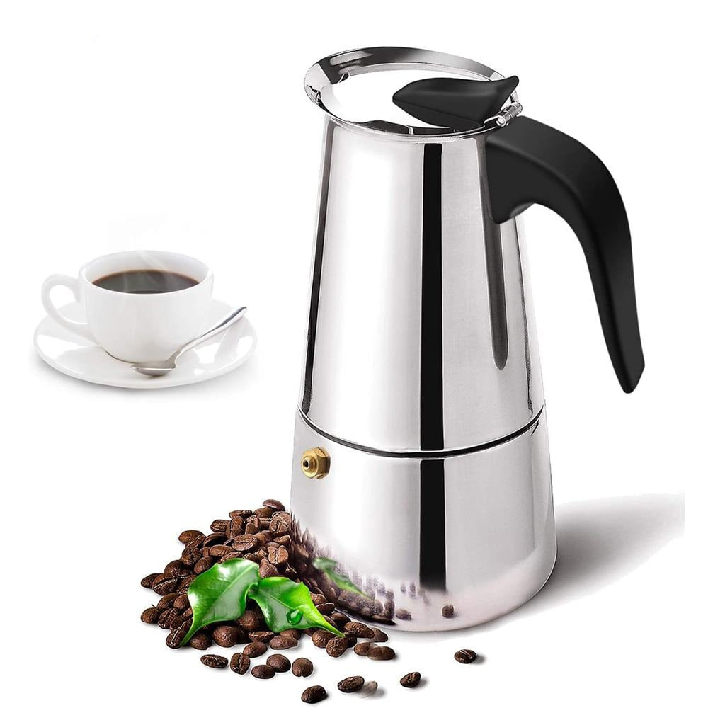 Stovetop Italian Coffee Maker Espresso 9 Cup Moka Pot Stainless Steel Portable Stovetop Coffee Maker Coffee Pots With Coffee And Full Cup
