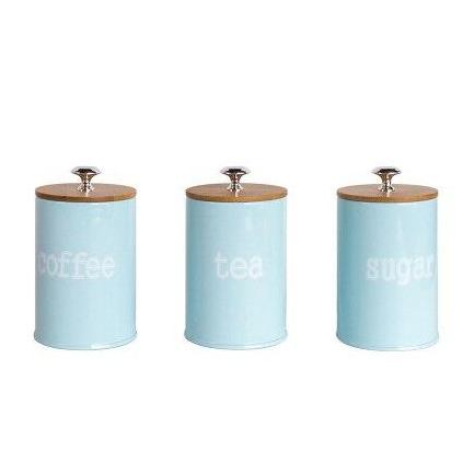 Kichten Household Wood Lid Covered Coffee Tea Sealed Jars Bottles, Jars & Boxes 3PCS-BLUE