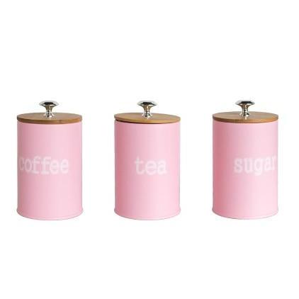 Kichten Household Wood Lid Covered Coffee Tea Sealed Jars Bottles, Jars & Boxes 3PCS-PINK