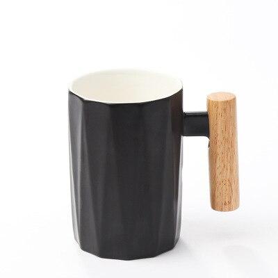 12oz Ceramic High-end Log Handle Mug Minimal Light Luxury Cups Mugs Zig - B Black 