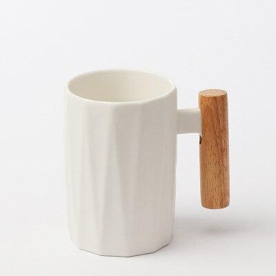 12oz Ceramic High-end Log Handle Mug Minimal Light Luxury Cups Mugs Zig - B White 