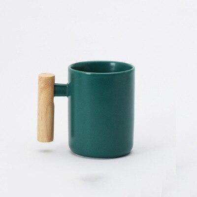 12oz Ceramic High-end Log Handle Mug Minimal Light Luxury Cups Mugs Sleek - D1 Emerald 