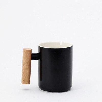 12oz Ceramic High-end Log Handle Mug Minimal Light Luxury Cups Mugs Sleek - D2 Black 