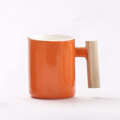 12oz Ceramic High-end Log Handle Mug Minimal Light Luxury Cups Mugs Sleek - D4 Mandarin 