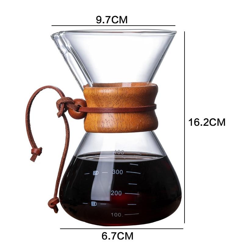 Pour Over Coffee Maker 400ML Stainless Steel Reusable Filter Real Wood Sleeve Coffee Pots