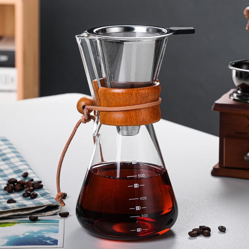 Classic Glass Coffee Pot V60 Dripper Wooden Handle Pour Over