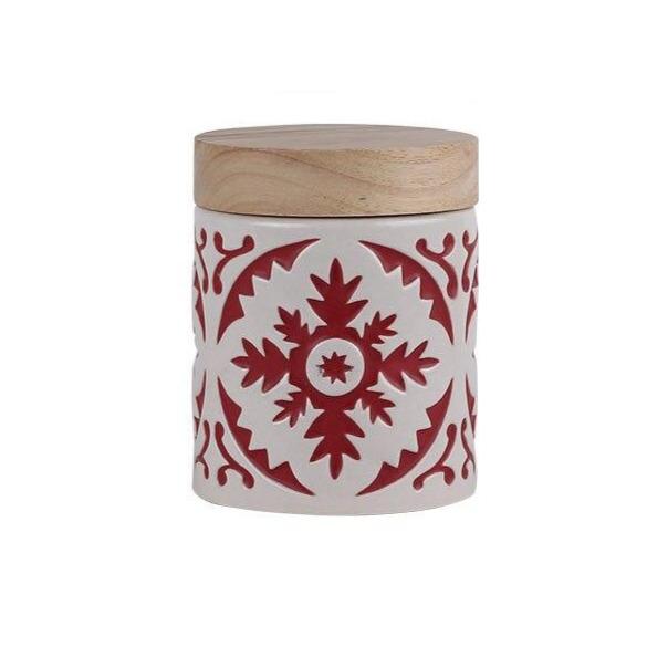 Retro Nordic Kitchen Sealed Ceramic Canister Tea Coffee Sugar Storage Wood Lid Bottles,Jars & Boxes Red - Color 4