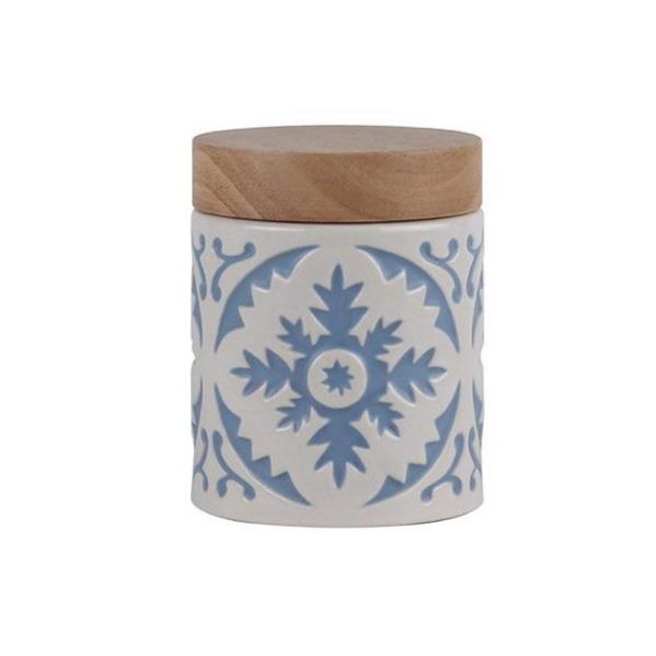 Retro Nordic Kitchen Sealed Ceramic Canister Tea Coffee Sugar Storage Wood Lid Bottles,Jars & Boxes Sky - Color 2