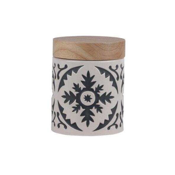 Retro Nordic Kitchen Sealed Ceramic Canister Tea Coffee Sugar Storage Wood Lid Bottles,Jars & Boxes Slate - Color 3