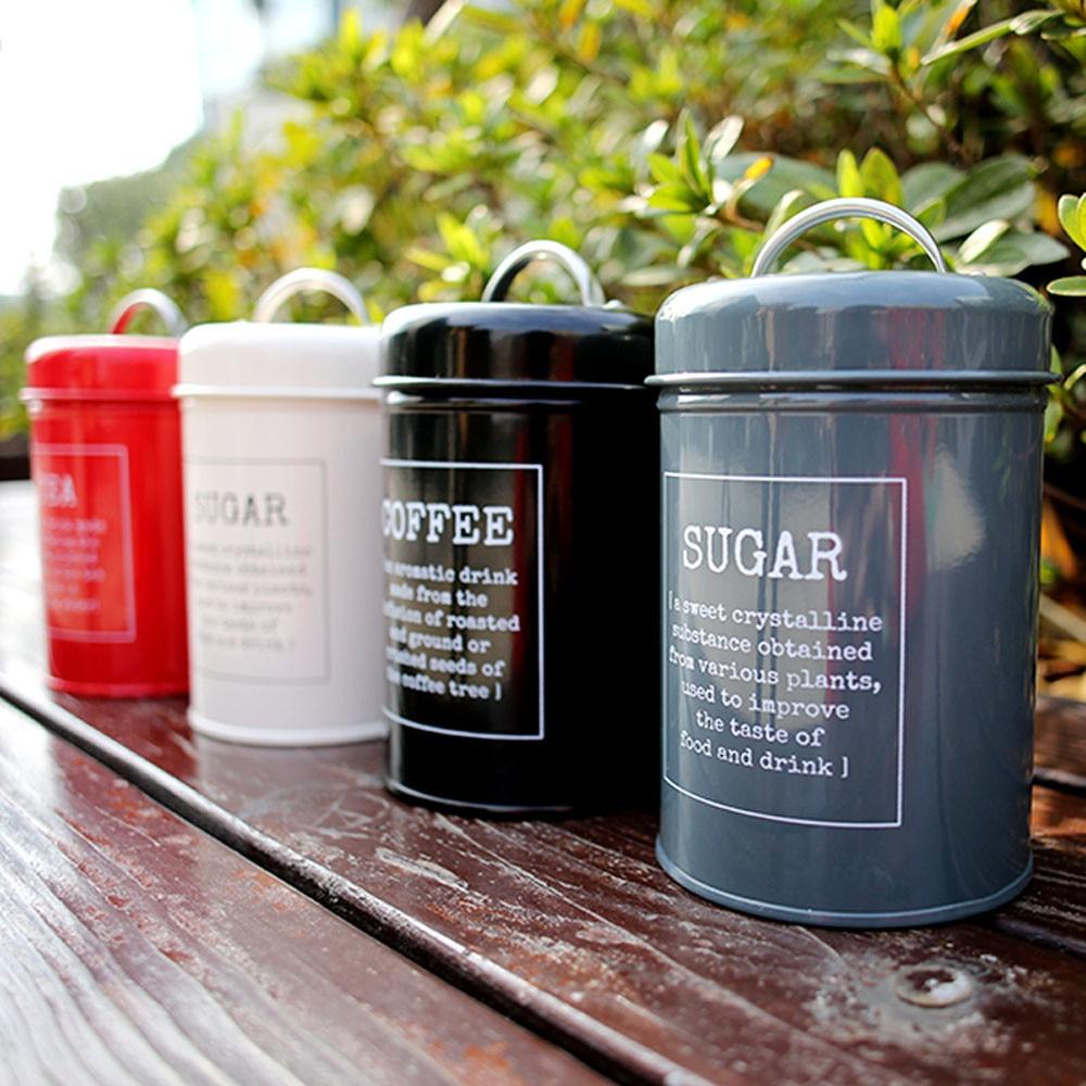 Tea Coffee Sugar Jar Metal Storage Box Sealed Iron Jars Storage Bottles & Jars 