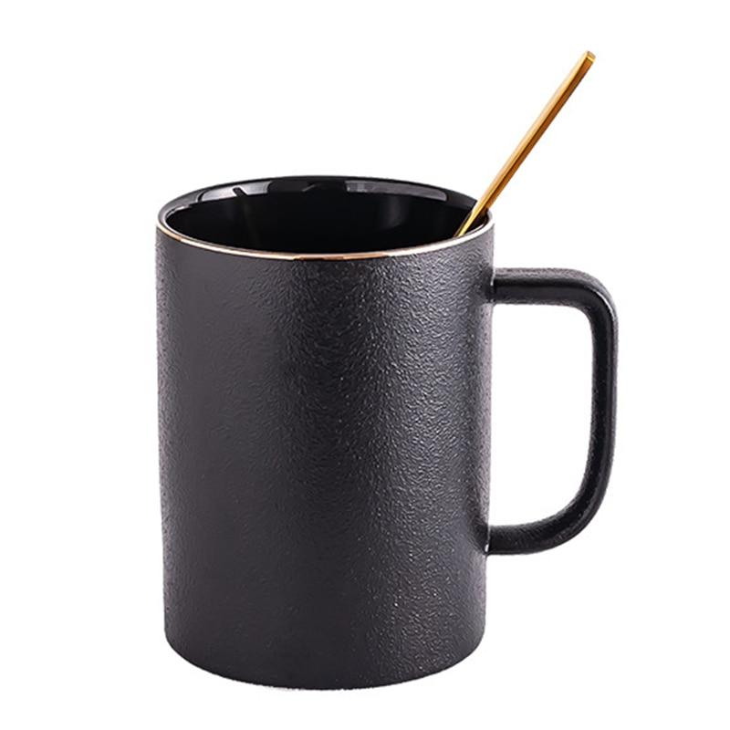 12oz Large Vintage Minimal Japanese Style Ceramic Mug Black Mugs Sleek - B - 400ML 