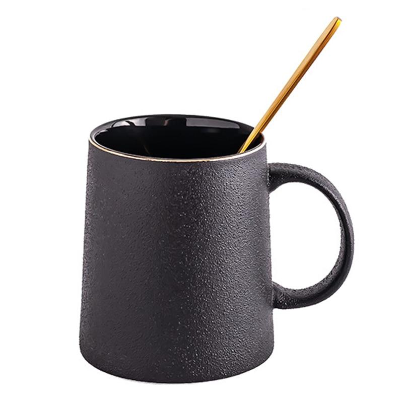 12oz Large Vintage Minimal Japanese Style Ceramic Mug Black Mugs Conical - A - 330ML 