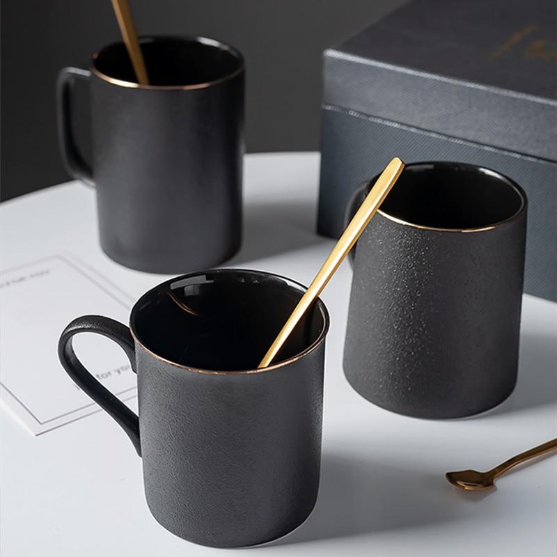 12oz Large Vintage Minimal Japanese Style Ceramic Mug Black Mugs 