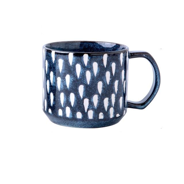 12oz Vintage Hand Glazed Simple Style Ceramic Coffee Cup Mug Blue Mugs Rainy - B 
