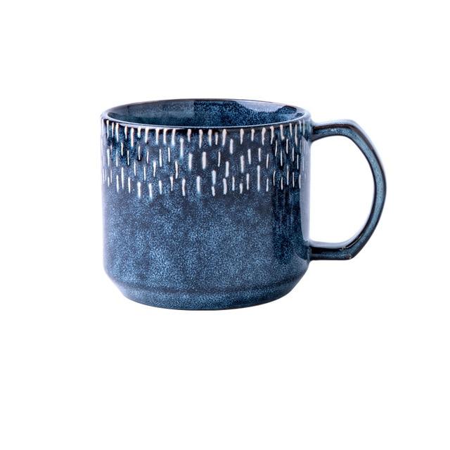 12oz Vintage Hand Glazed Simple Style Ceramic Coffee Cup Mug Blue Mugs Horizon - A 